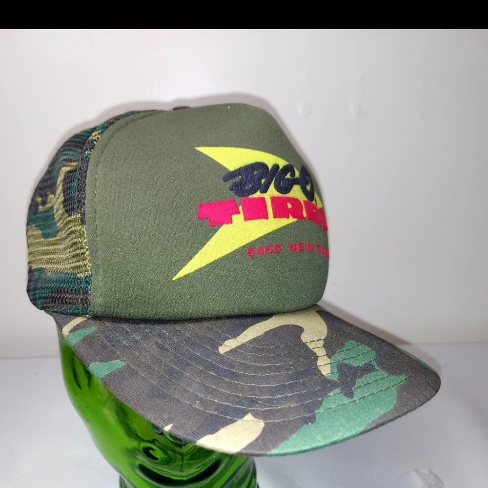 Vintage Trucker Hat Big-O Tires Camouflage Snapback Cap Camo mesh Daystone